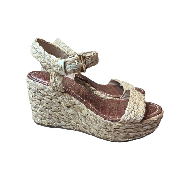 Sam Edelman Shoes - Sam Edelman Womens Deena Sandal Size 7.5 Natural Raffia Cork Wedge Heel